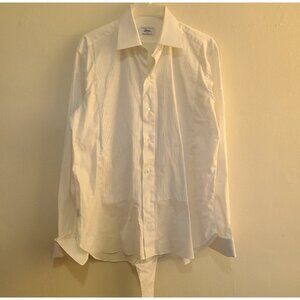 Brioni Men's White Pleated Tuxedo Shirt Made Italy Size L 16 French cuffs white